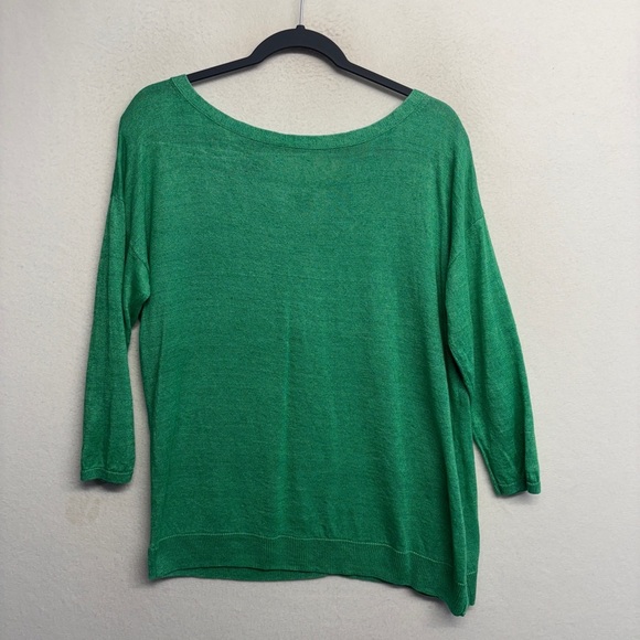 Talbots 3/4 Sleeve Green 100% Linen Tassel Tie Back Sweater Blouse Scoop Neck M - Picture 1 of 6